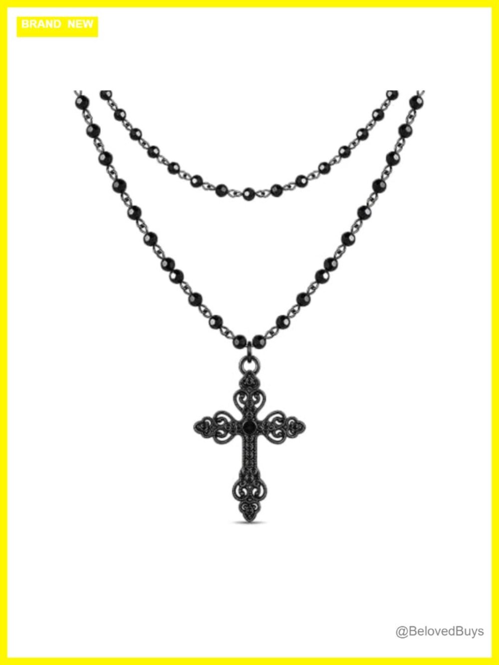 Layered Cross Pendant Necklace Rosary Beaded Chain Gothic Statement